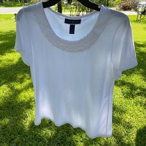 Karen Scott Women's Basketweave Trim Flutter Sleeve Top Bright White M